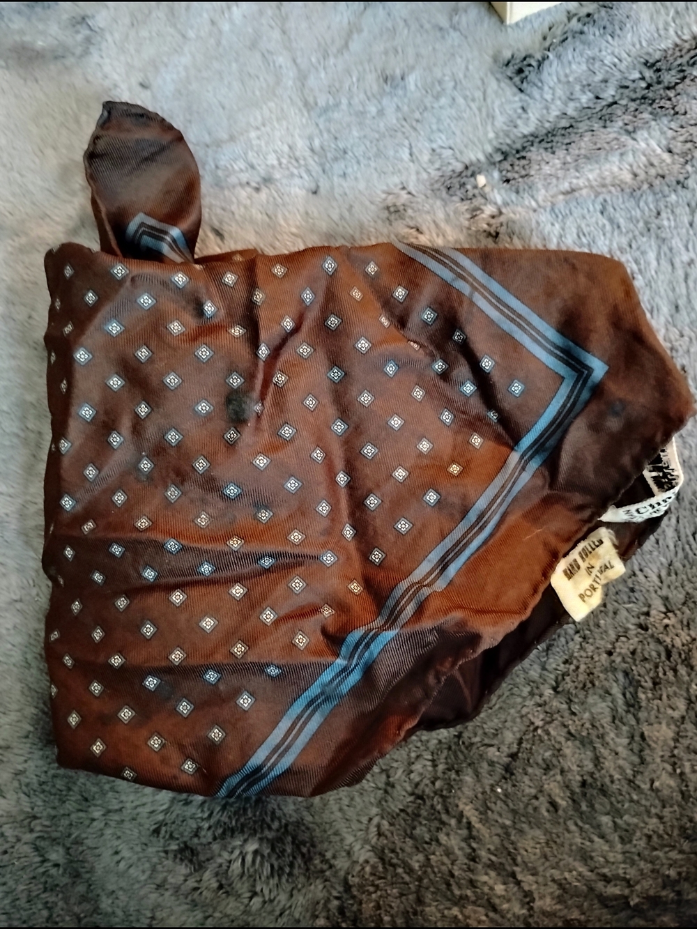 Dior Brown and Blue Silk Pocket Square with Geometric Motif